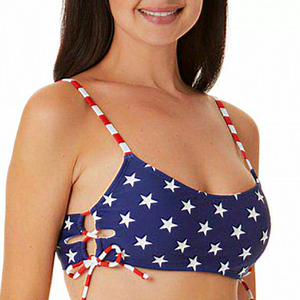 California Waves Classic Stars and Stripes Side Lace-Up Bralette‎ Bikini Top M